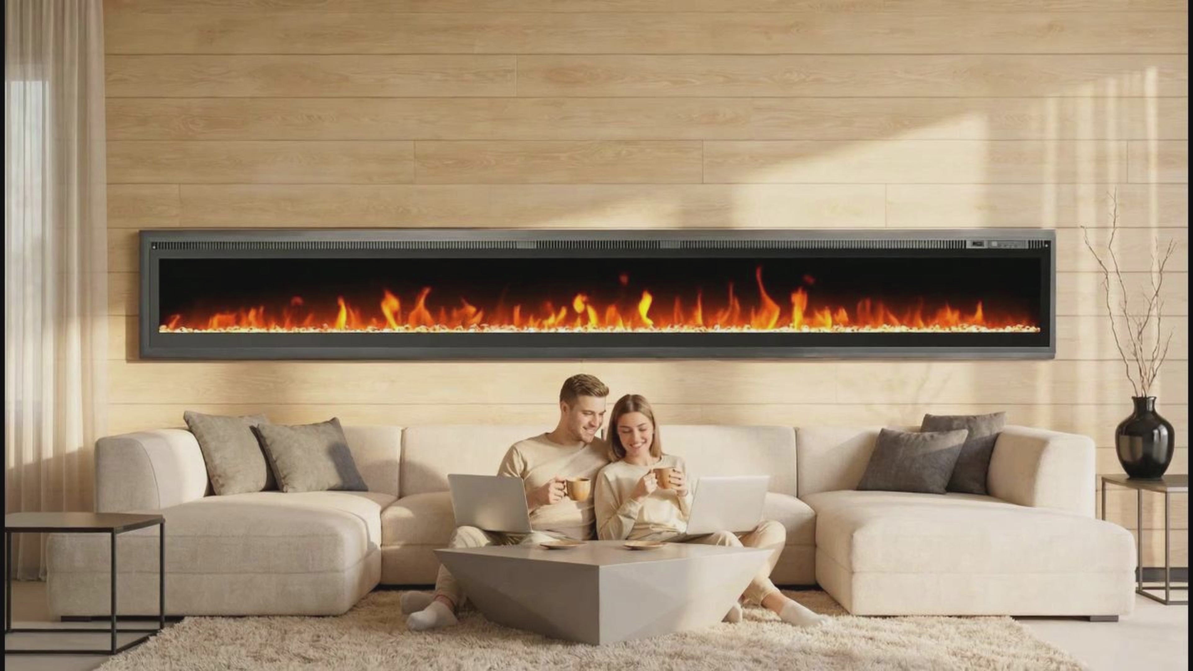 EROMMY Wall Mounted Electric Fireplace, with 12 LED Colors and Remote Control  - 100 inches
