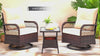 EROMMY 3 Pieces Patio Swivel Rocker Rattan Chairs, Outdoor Swivel Rocking Chairs with 1 Rattan Coffee Table, Beige