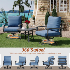 EROMMY Outdoor Swivel Rocker Patio Chairs with Ottomans, 5 PCS Bistro Set for Garden, Deck, Blue