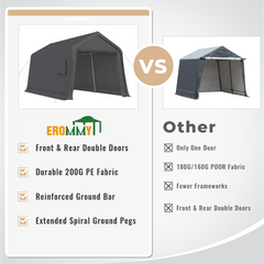 EROMMY 8x14 ft Heavy Duty Carport, Outdoor Storage Shelter with Metal Frame & Vents, Portable Garage Shed for Bikes, Motorcycles, ATV Car and Outdoor Tools