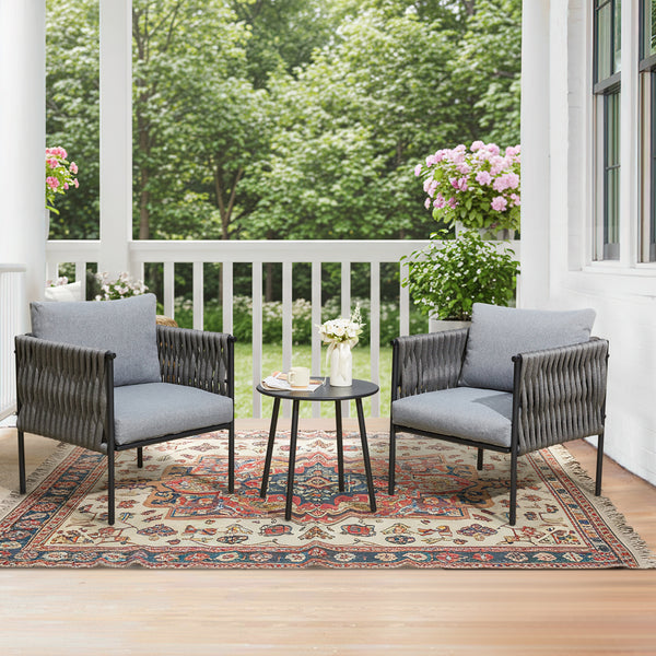 EROMMY 3-Piece Patio Bistro Set, Modern Outdoor Furniture Set, Earth Black & Starry Sky Gray