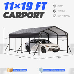 EROMMY 11' x 19' Outdoor Steel Carport with Galvanized Steel Frame and Roof