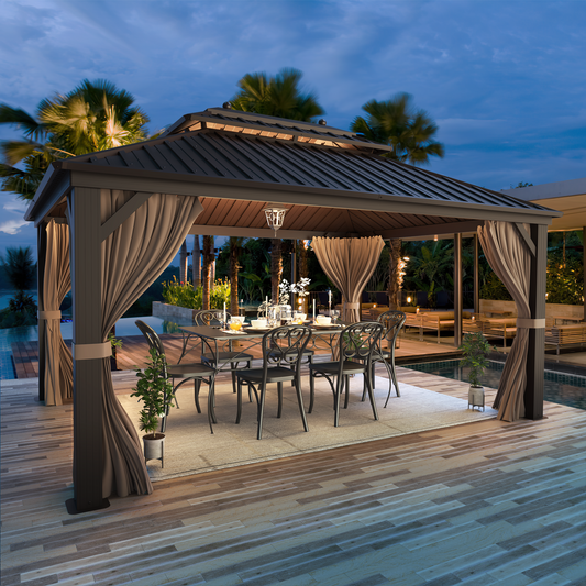 10 x13 Hardtop Gazebo Galvanized Steel Gazebo with Netting