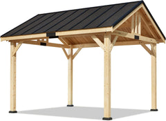 EROMMY 11x12 FT Hardtop Gazebo, Spruce Wood Solid Wood Gazebo, Waterproof Asphalt Roof