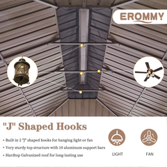 EROMMY 12'x20' Galvanized Steel Hardtop Gazebo Double-Roof Pergola w/ Netting Curtain