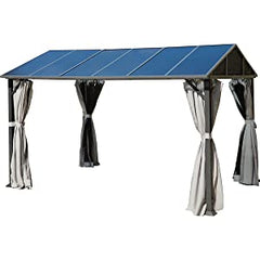 EROMMY 10 x 13ft Outdoor Aluminum Hardtop Patio Gazebo, Gable Polycarbonate Roof, Waterproof Canopy w/Netting & Curtains